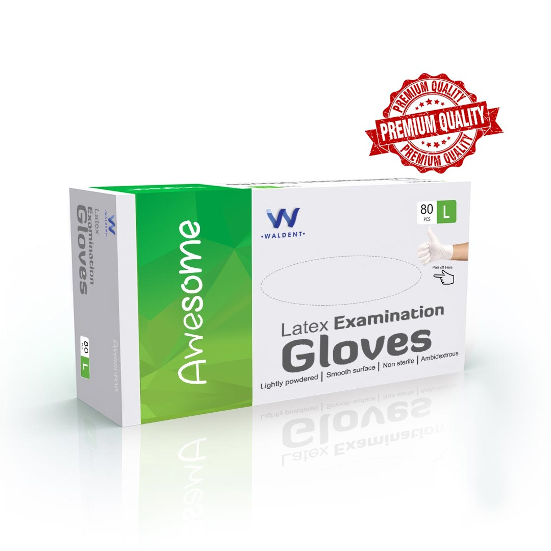Waldent Latex Premium Examination Gloves (Pack of 80)