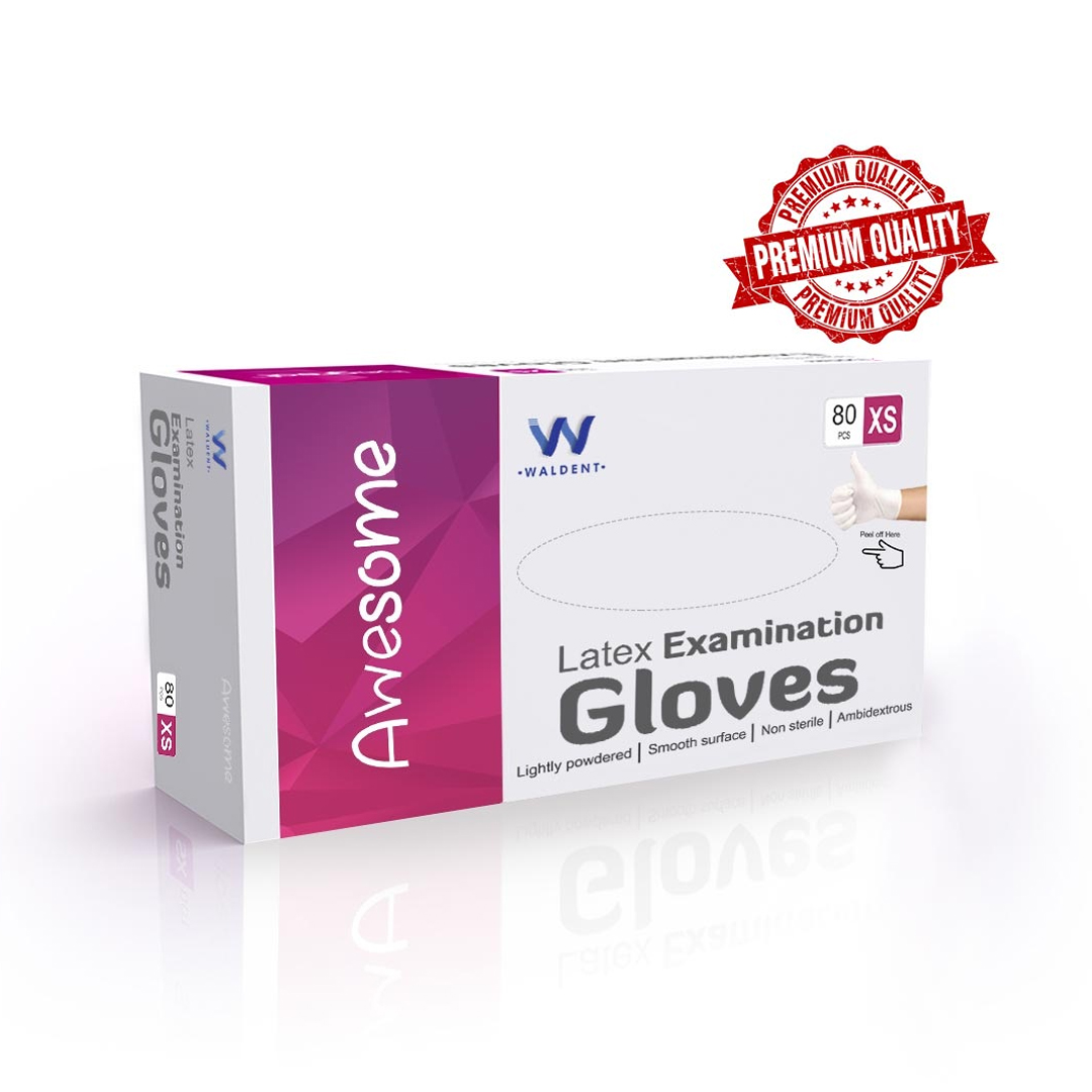 Waldent Latex Premium Examination Gloves (Pack of 80)