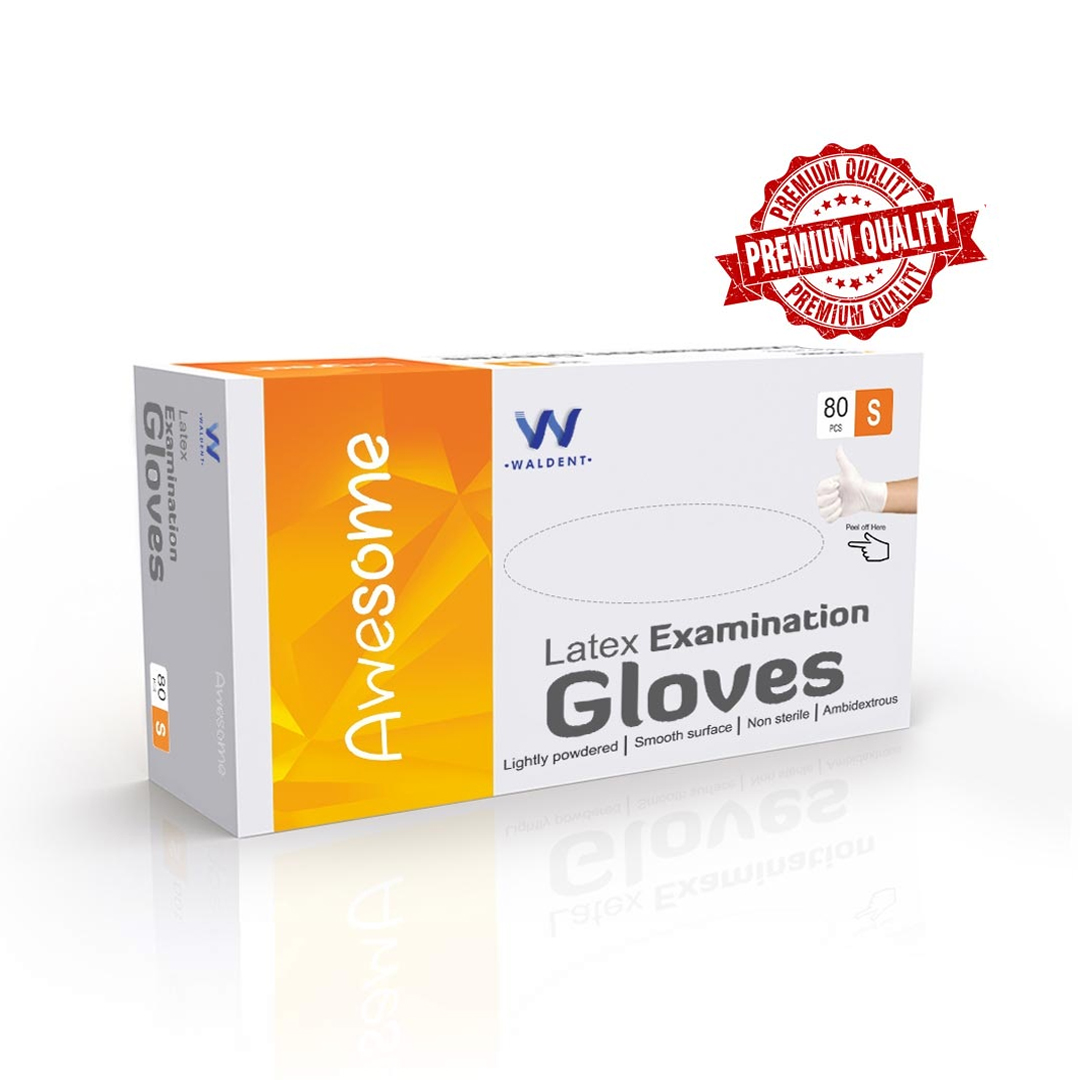 Waldent Latex Premium Examination Gloves (Pack of 80)