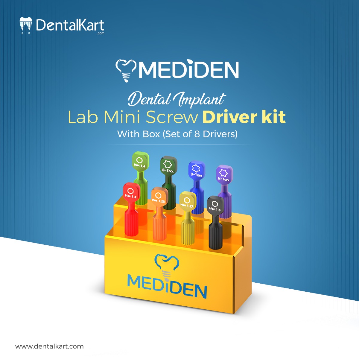 Mediden Dental Implant Lab Mini Screw Driver kit With Box (Set of 8 Drivers)
