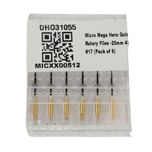 Micro Mega Hero Gold Rotary Files -25mm 4% #17 (Pack of 6)