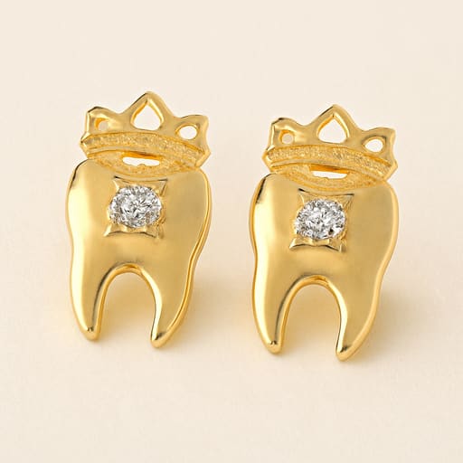 iDENTical Golden Crown With Diamond Tooth Shape Earrings - Pack Of 1 (ZYR-4073)