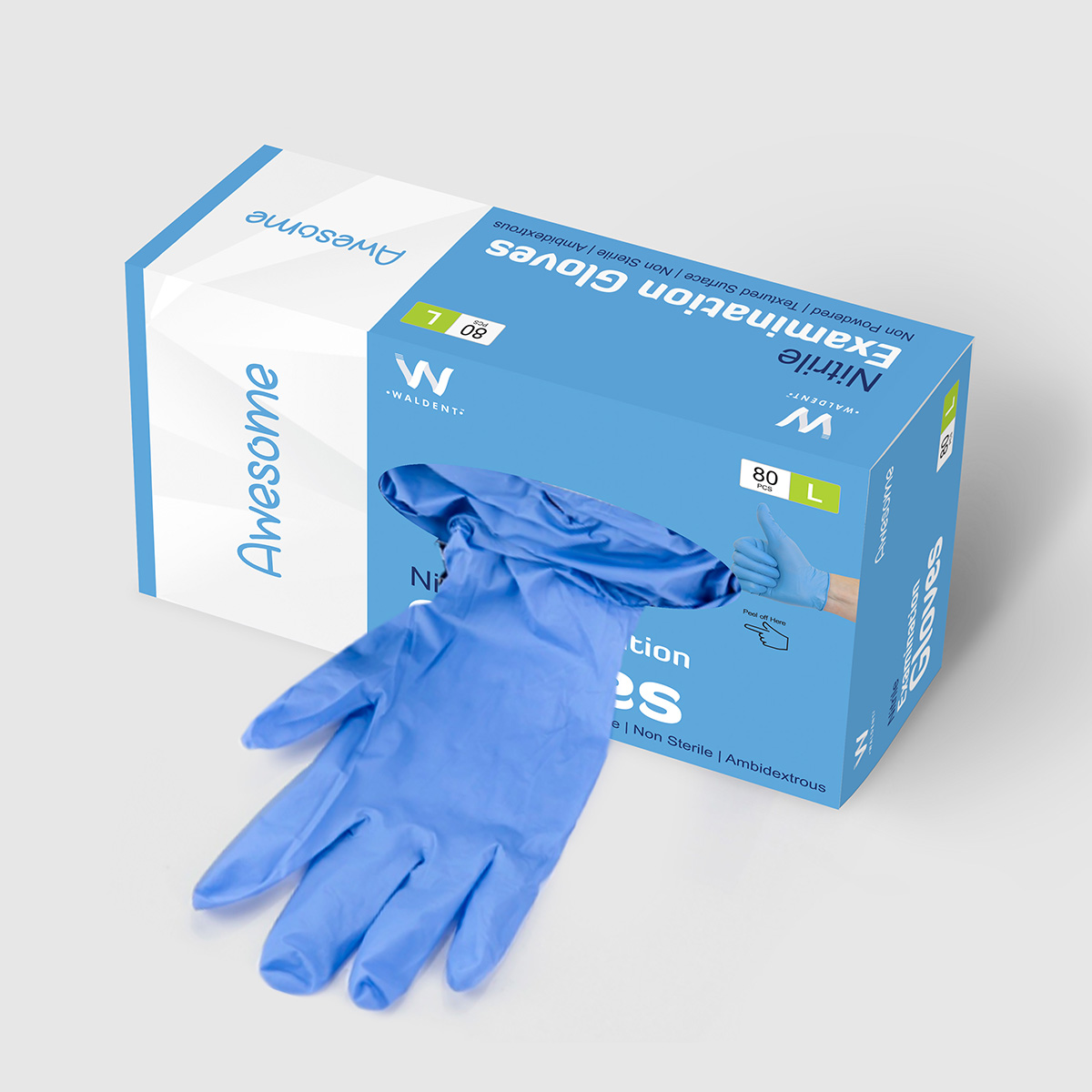 Waldent Nitrile Examination Gloves Blue (Pack of 80 Pcs)