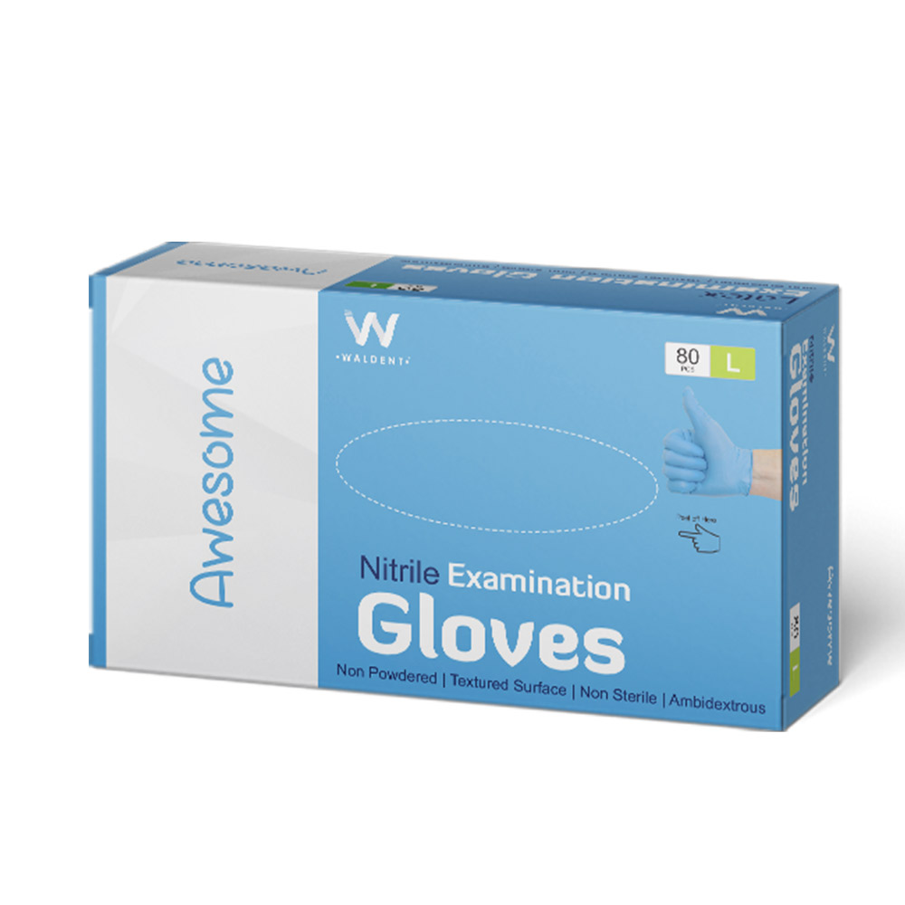 Waldent Nitrile Examination Gloves Blue - Large (Pack of 80 Pcs)