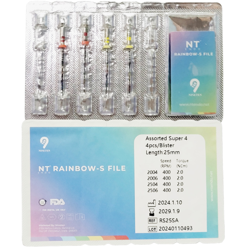 NT Rainbow S NiTi Rotary Files Super 4 Pack - 25mm