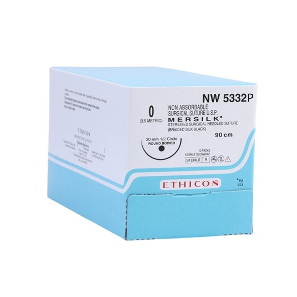 Ethicon Mersilk #0 Black Braided Suture - 90Cm(Nw5332P) Pack of 12