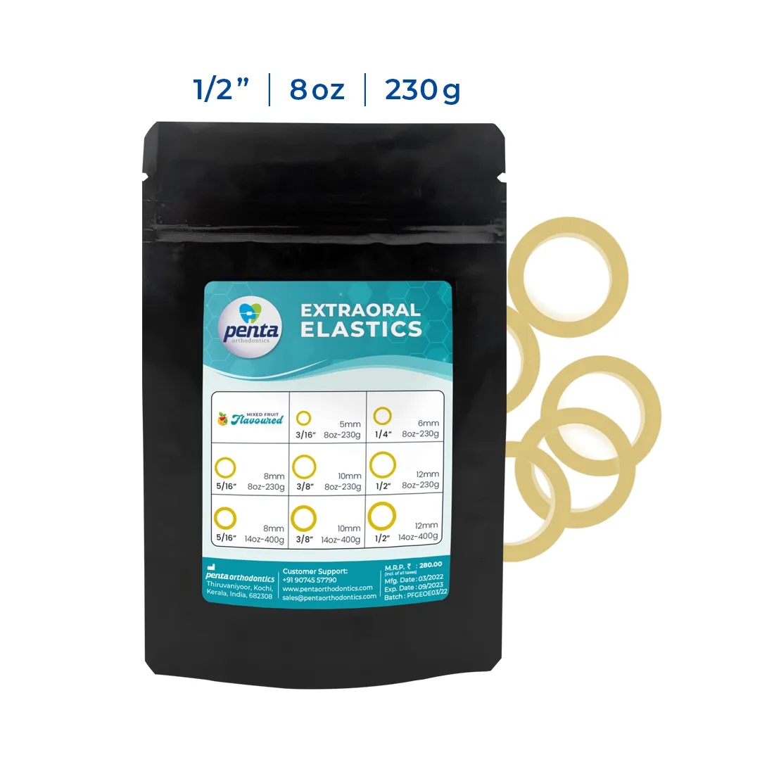 Penta Ortho Extraoral Elastics - size 1/2-8 Oz
