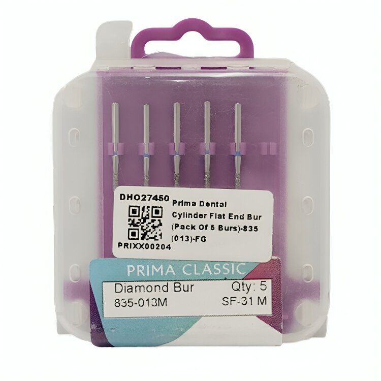 Prima Dental Cylinder Flat End Bur (Pack Of 5 Burs)-835 (013)-FG