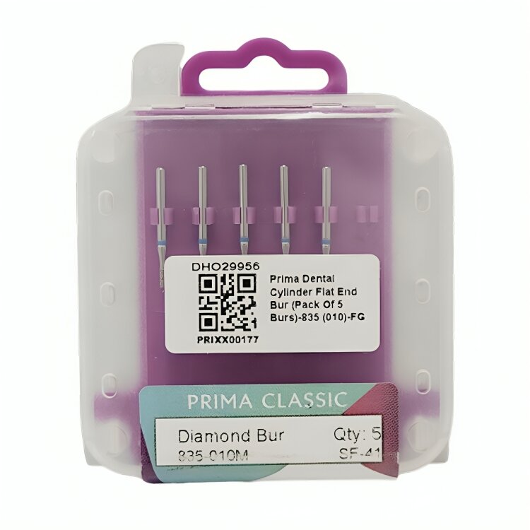 Prima Dental Cylinder Flat End Bur (Pack Of 5 Burs)-835 (010)-FG