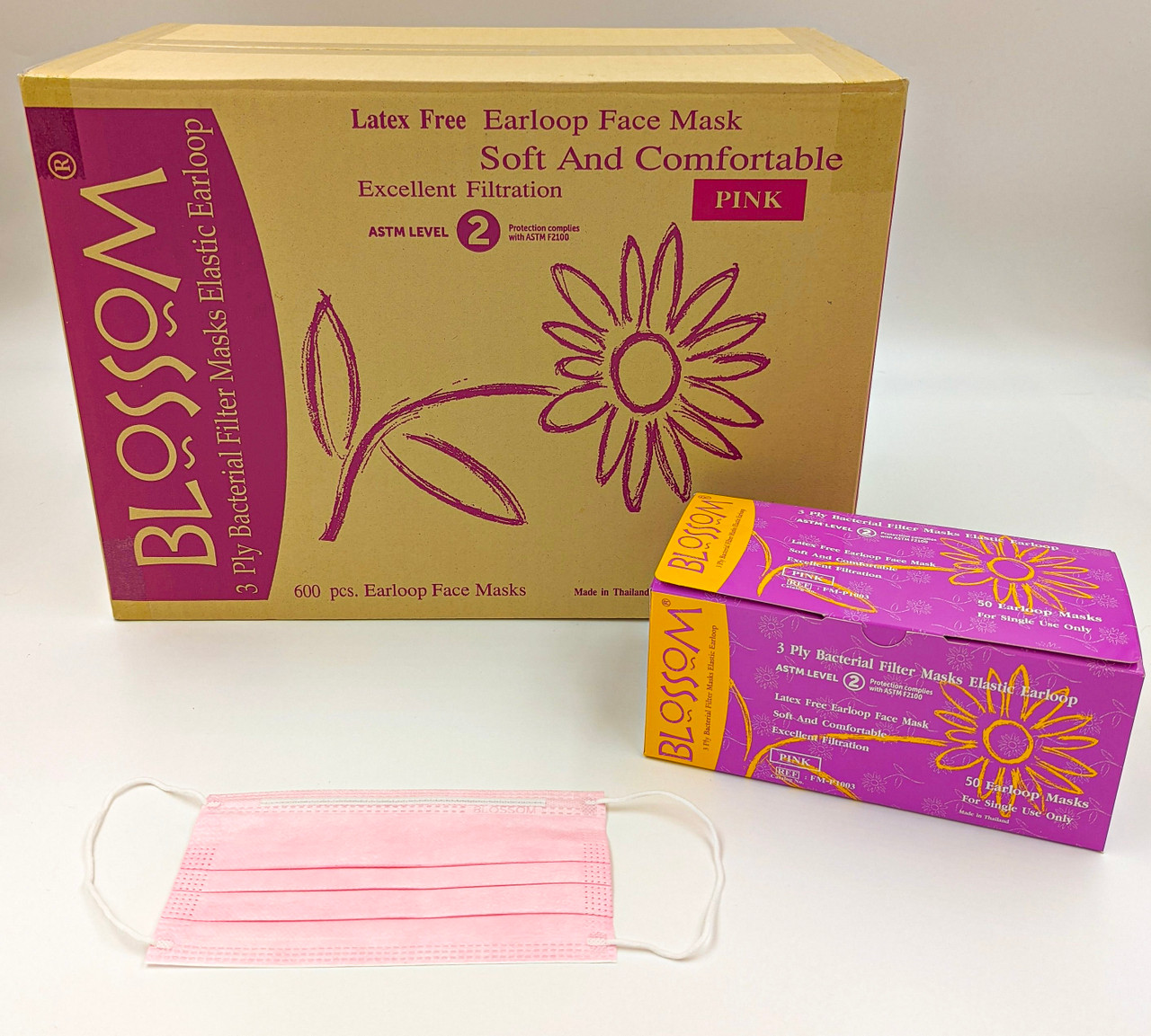 Blossom 3 Ply Earloop Face Mask - Pink