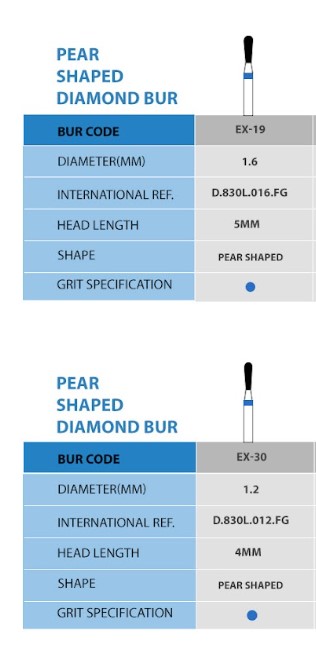 Frank Dental Pear Shaped FG Diamond Burs EX -Series (Long)