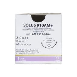 Lotus Solus 910 AM+ #2-0 Braided Taper Point Polyglactin - 910 Suture With Triclosan LAM2317-910 (Pack of 12)