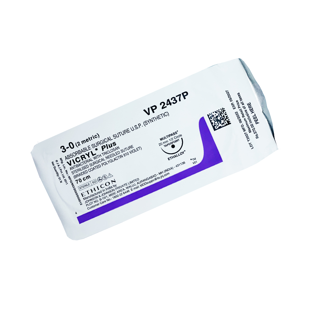 Ethicon Vicryl Plus # 3-0 Absorbable Violet Braided Suture (VP 2437P) (Pack Of 12)