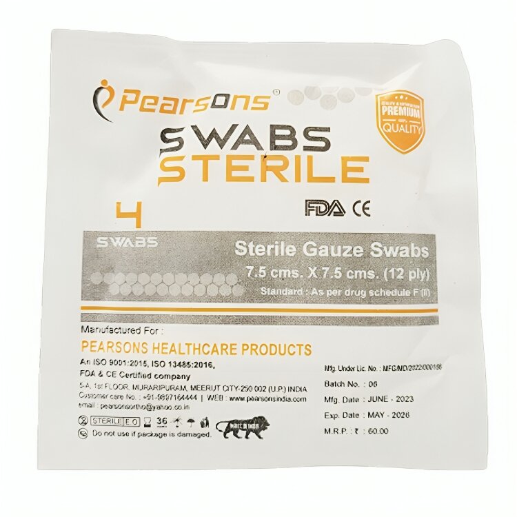 Pearsons Sterile Gauge Swabs 7.5cm x 7.5cm - 12Ply (Pack of 40)