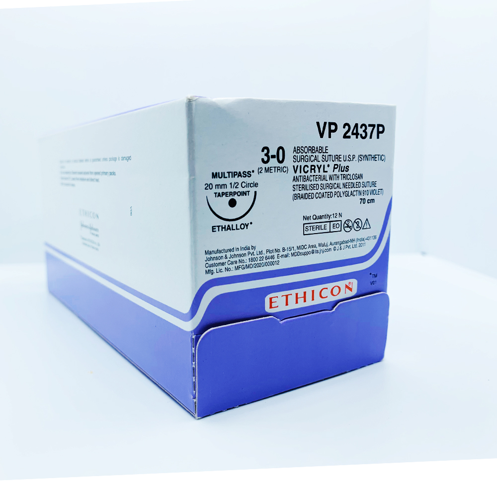 Ethicon Vicryl Plus # 3-0 Absorbable Violet Braided Suture (VP 2437P) (Pack Of 12)