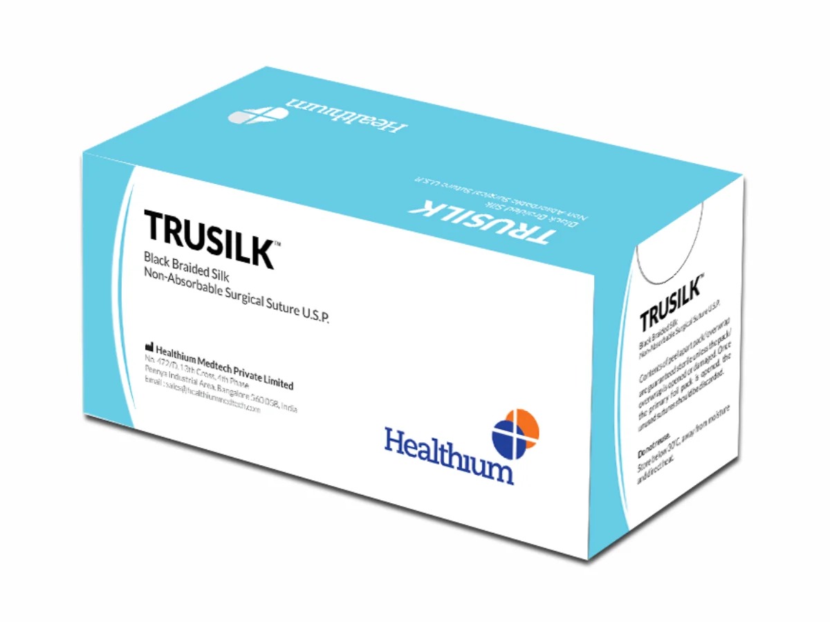 Healthium Trusilk #3-0 Black Braided Silk Suture Reel (B822) - 25mtr
