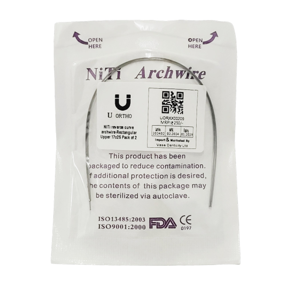 U Ortho Niti reverse curve archwire -Rectangular Upper 17x25 Pack of 2