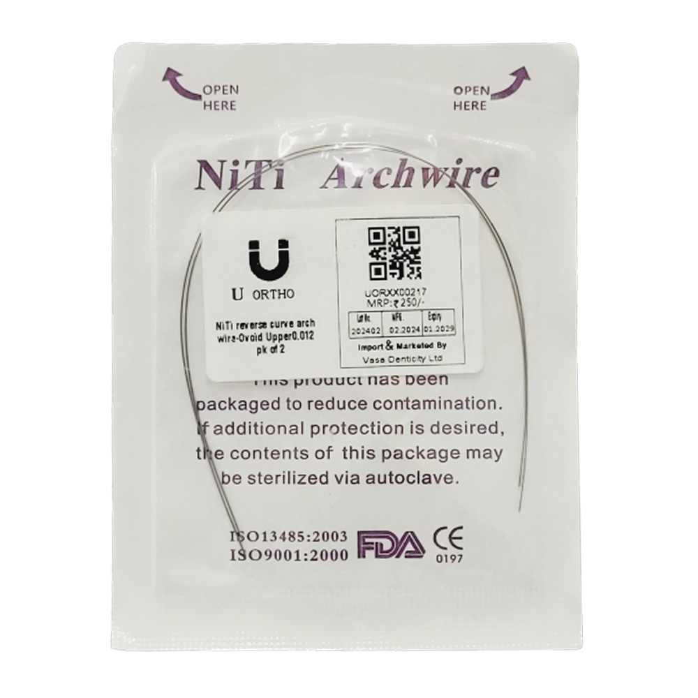 U Ortho Niti reverse curve arch wire-Ovoid Upper 0.012 Pk of 2