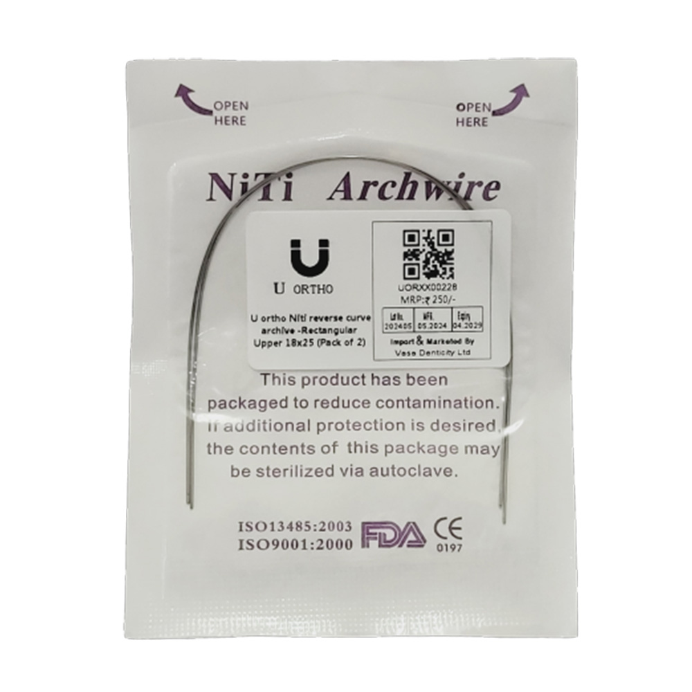 U Ortho Niti reverse curve archwire -Rectangular Upper 18x25 Pack of 2