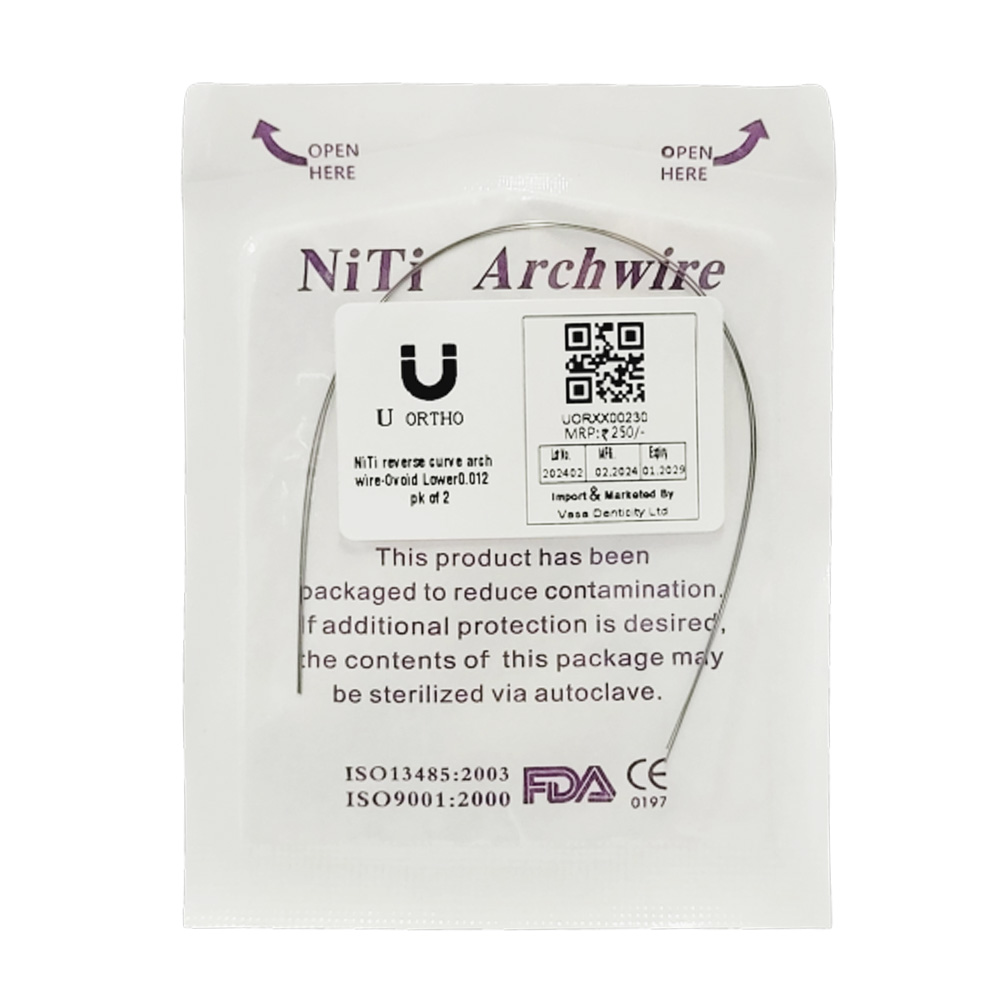 U Ortho Niti reverse curve arch wire-Ovoid Lower 0.012 Pk of 2
