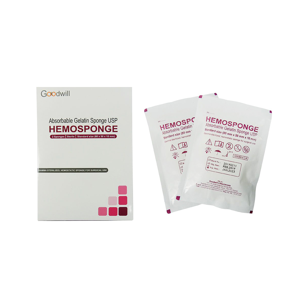 Goodwill Hemosponge 80x50x10 MM Absorbable Gelatin Sponge 2/pk - AGS851