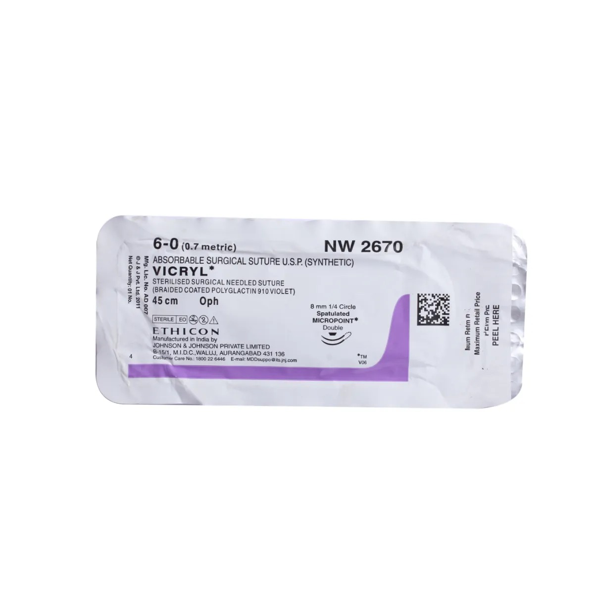 Ethicon Vicryl #6-0 Absorbable Violet Braided Suture