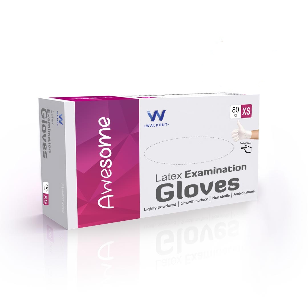 Waldent Latex Examination Gloves - Extra Small (Pack of 80) 