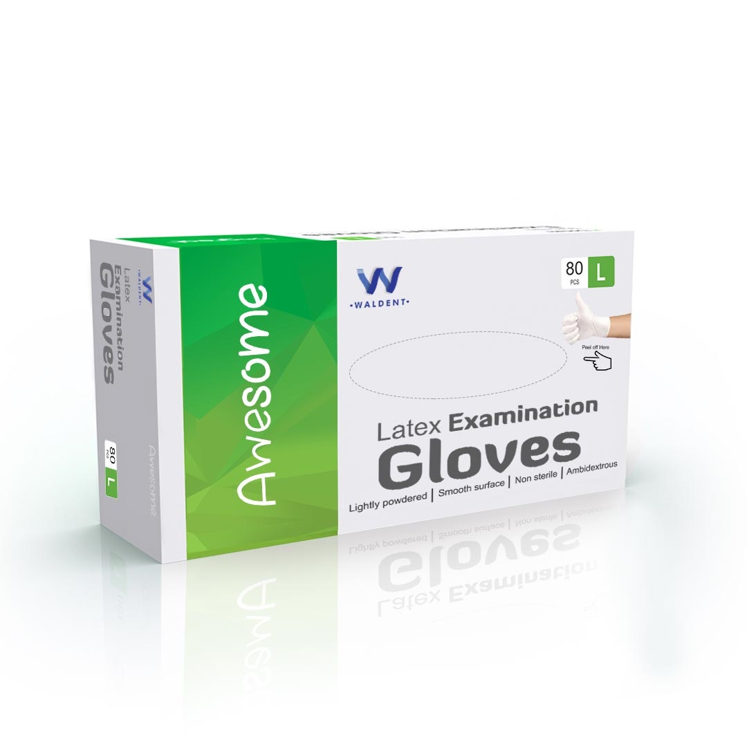 Waldent Latex Examination Gloves - Large (Pack of 80) 