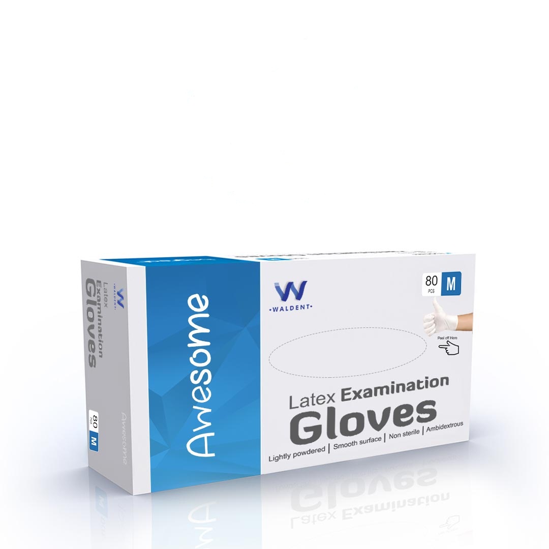 Waldent Latex Examination Gloves - Medium (Pack of 80)