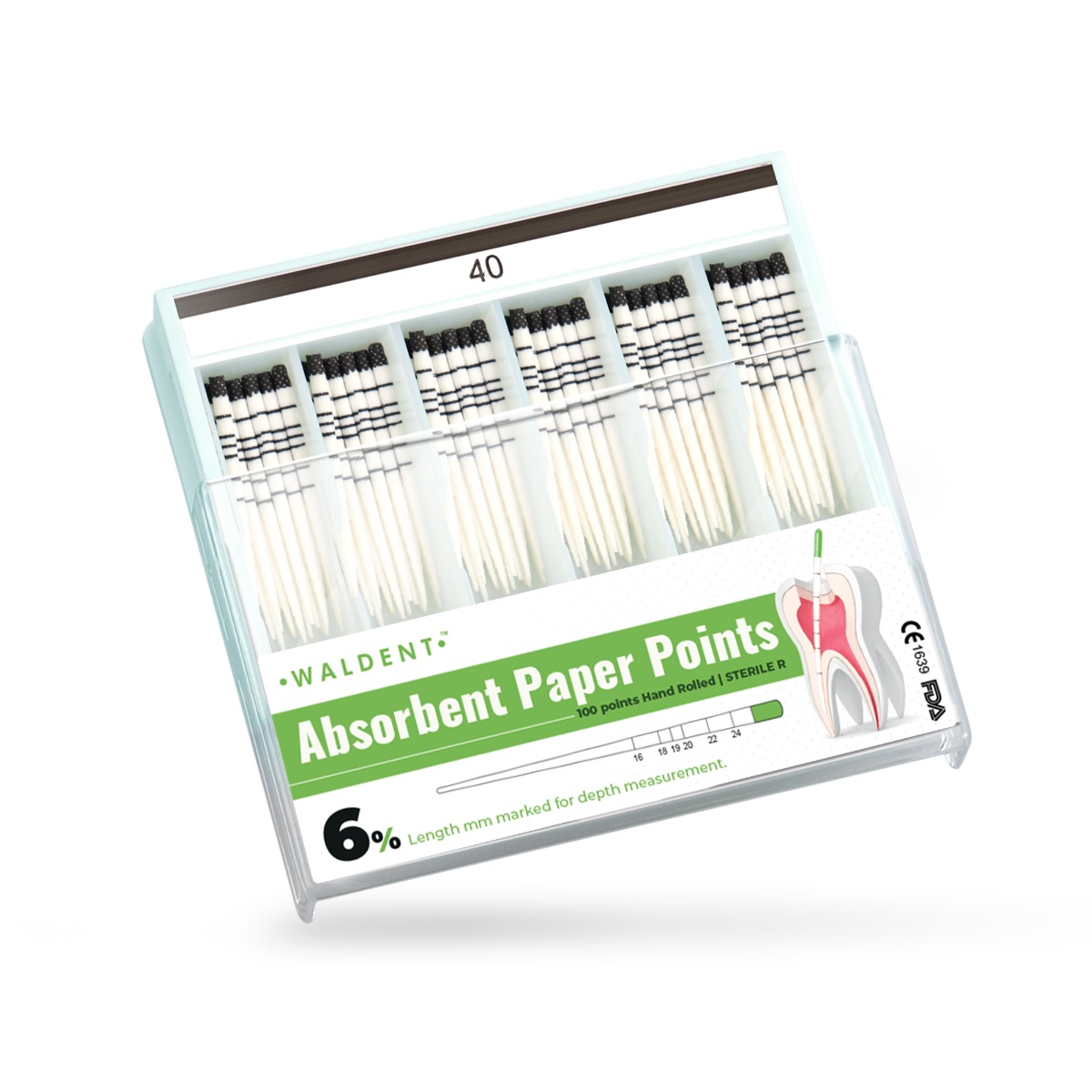 Waldent Paper Points 6% (Length Marked)